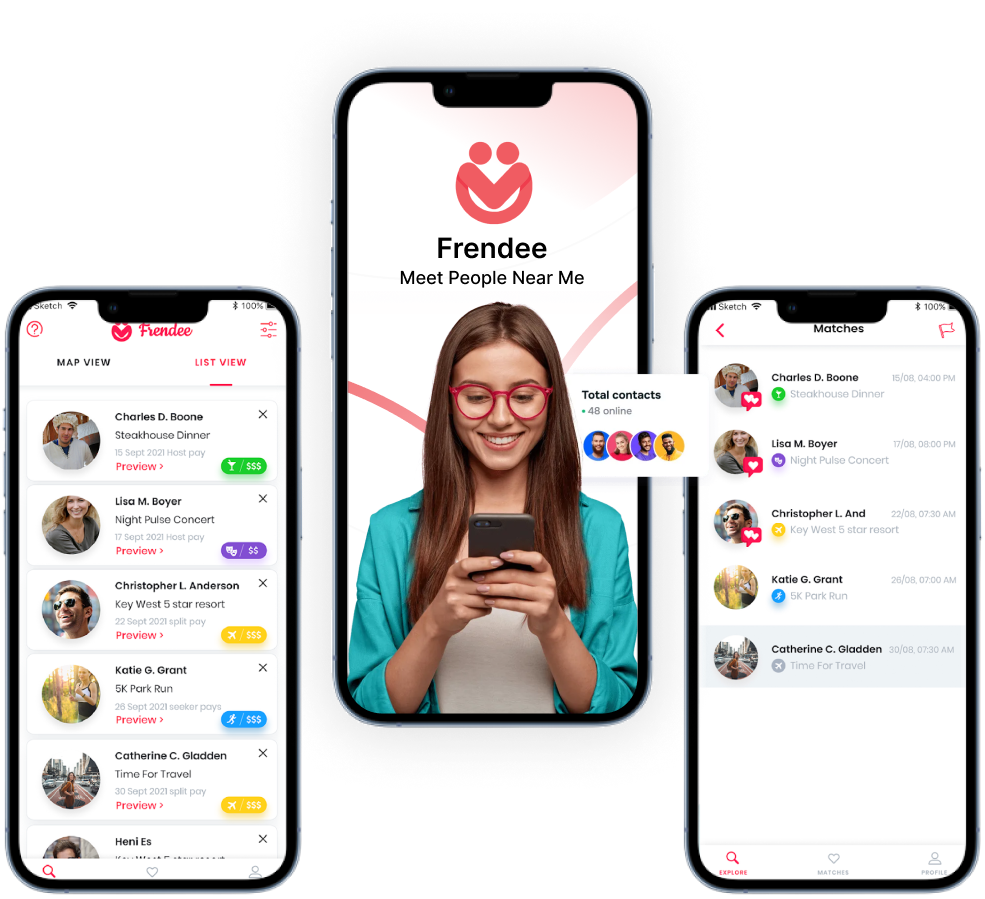 Frendee app showing nearby events